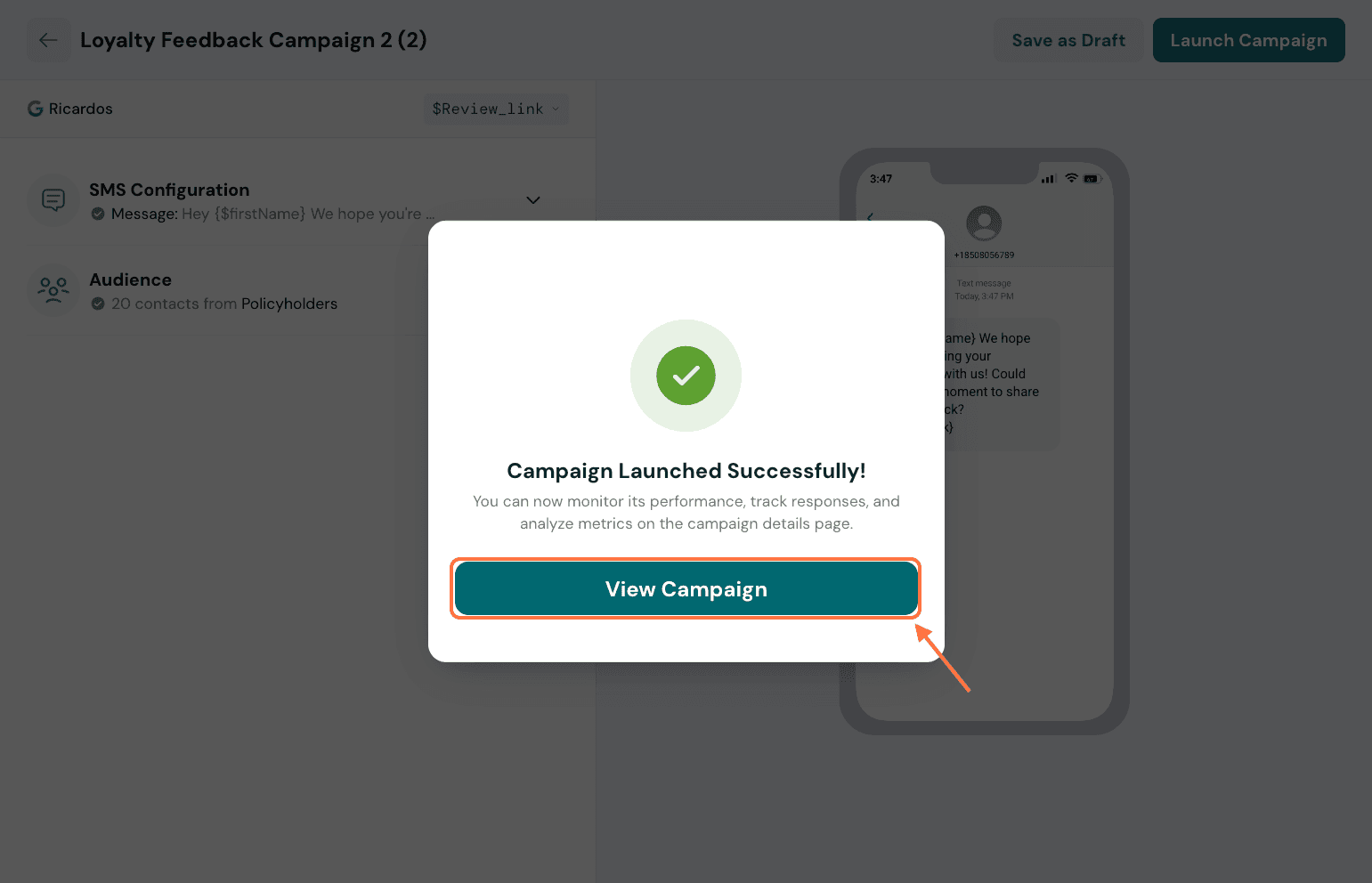 Click on View Campaign