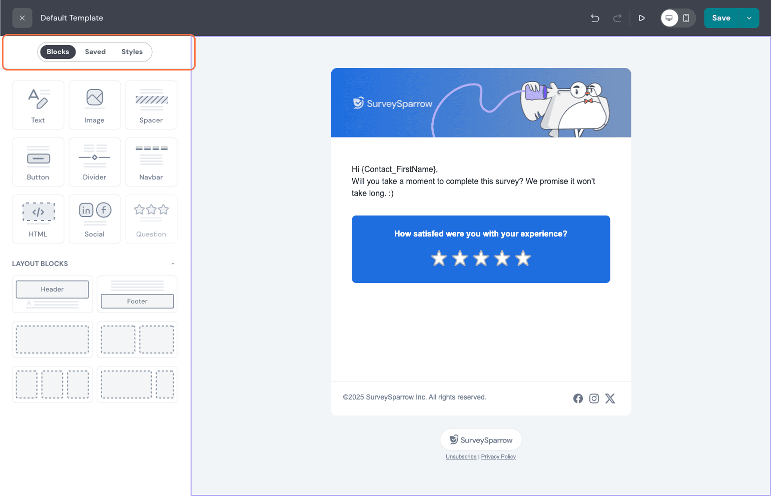 Click on Blocks, Saved and Styles