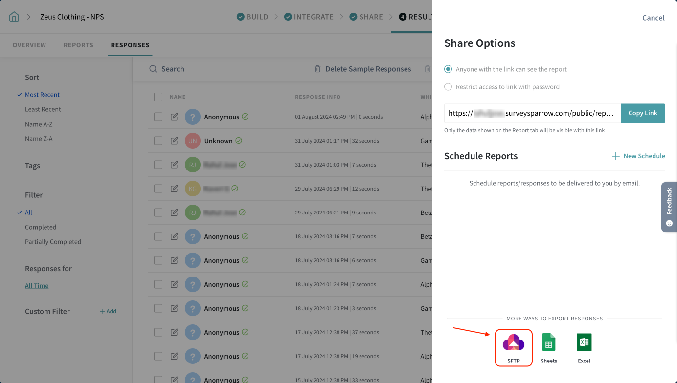 Exporting Your Survey Responses Through Sftp Surveysparrow